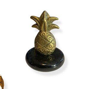 MCM VTG Brass Pineapple Paperweight Black Marble Base 3" Office Decor Unique Gif